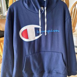 Vintage Blue Fleece Champion Unisex Hoodie Pullover X-Large