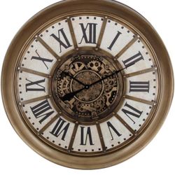 RITTOK 19.7 Inches Golden Wall Clock with Real Moving Gears and Roman Numerals