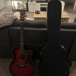 6-String Acoustic Guitar Quilted maple style top with a red-to-black burst