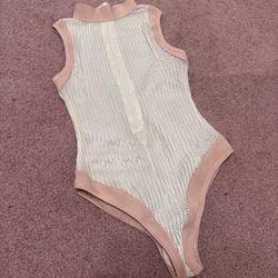 Small Cream Stretchy Bodysuit Boho 