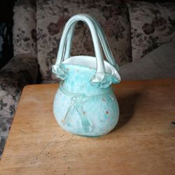 Murano Art Glass Light Blue Purse with Handle Vase