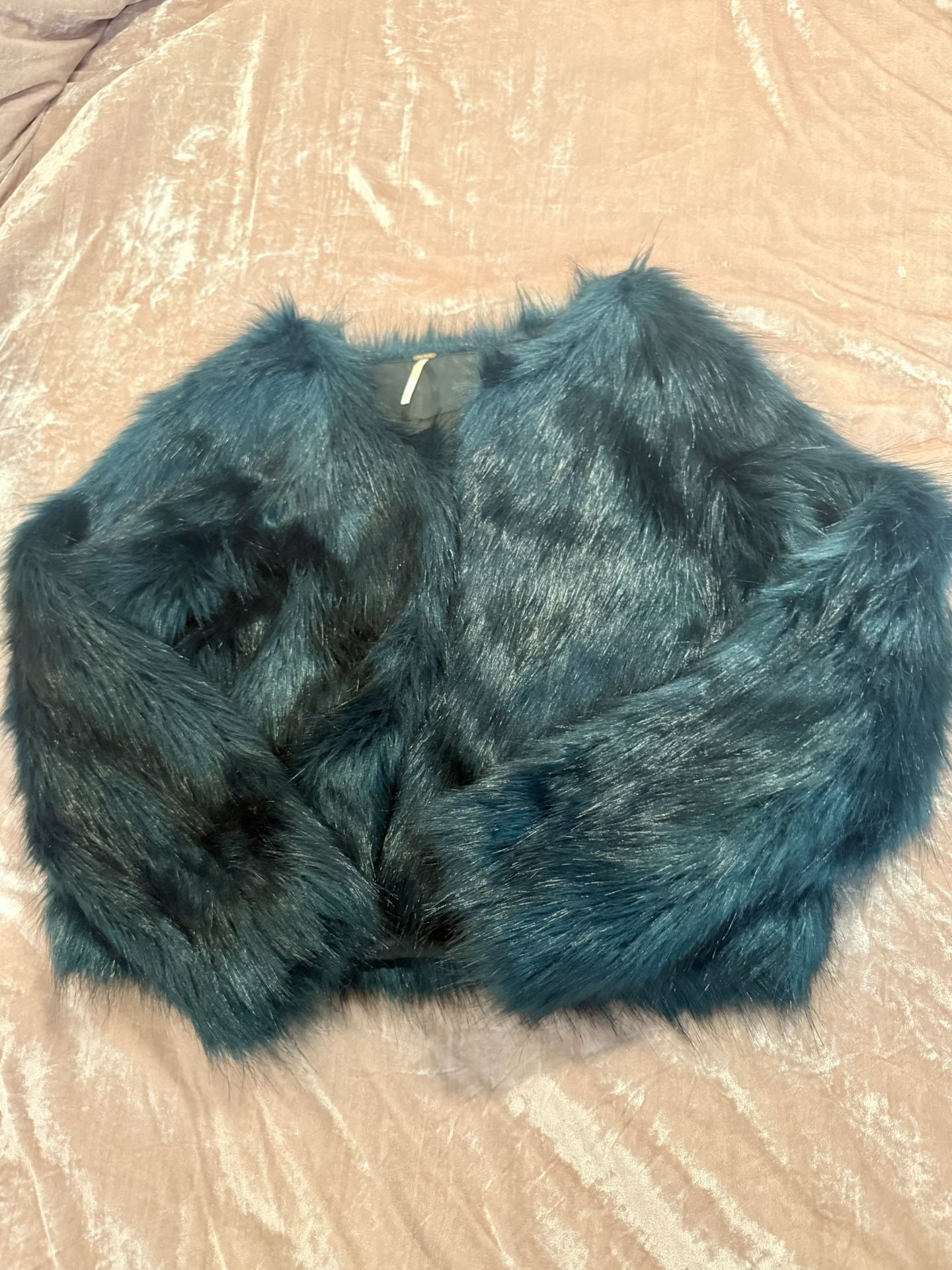 free people faux fur Dark green coat