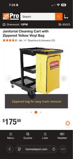 Janitorial Cleaning Cart with Zippered Yellow Vinyl Bag