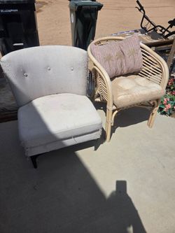 Two Accent Chairs – Upholstered and Rattan