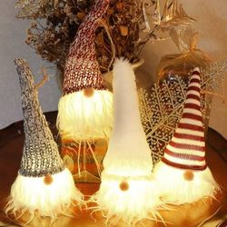 Light Up Christmas Gnome Elf Handmade Swedish Tomte Gnomes Ornaments Pack 4 Scandinavian Plush Doll Hanging Decoration Pendants Gnome Christmas Plush 