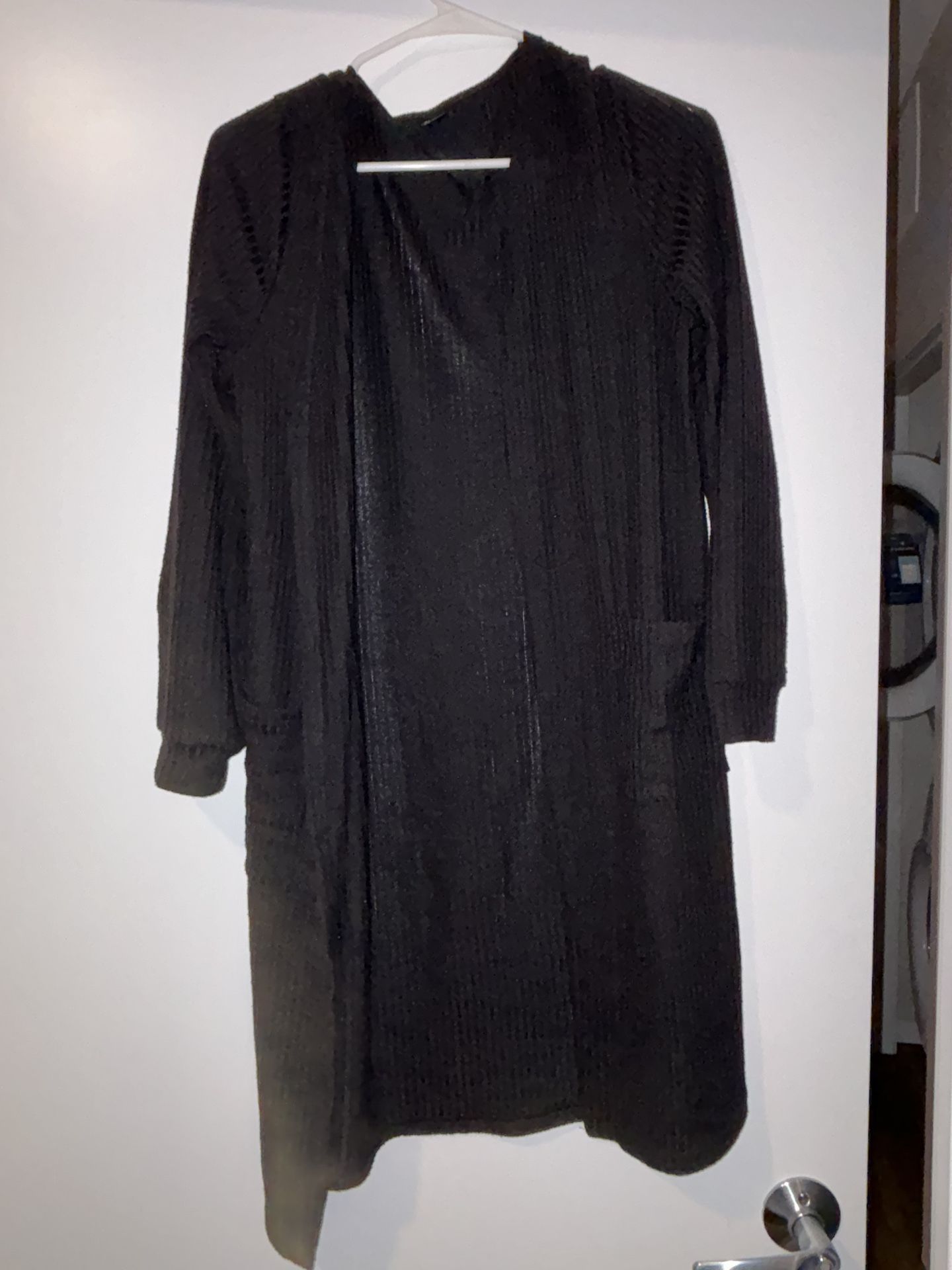 Black Solid Open Front Pocket Patched Coat