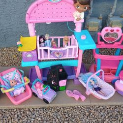 Toddler Girls Doctor Baby Station With 2 Carts One Has Mirror And 2 Car  Seats And Dolls Vanity Stan d And Other Toys   
