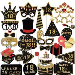 Birthday Party Photo Booth Props Glitter 18 Birthday Party Accessories Supplies, Pack of 29