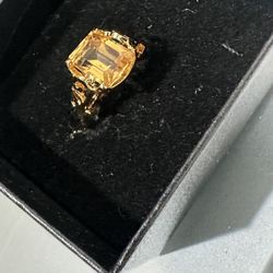 Technibond 925 Silver Gold-Plated Ring – Citrine / Yellow Topaz Style Stone 