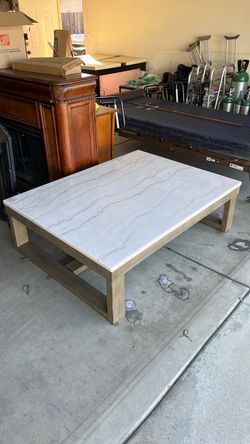 Custom wood-base white marble/quartz table