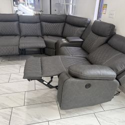 🛋️ NEW!! Sectional Sofa w/ 3 Recliners 🚛 Avail E-Z Clean fabr 3 Total Recliners STILL IN BOX 📦  Individual Pc