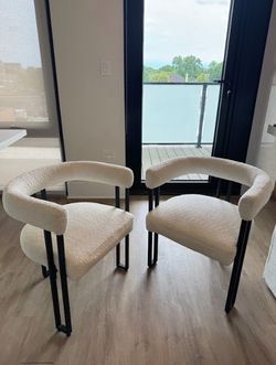 White Bouclé Accent Dining Chairs (Set of 2)