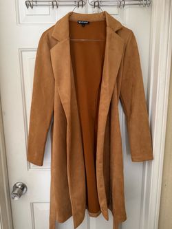 Camel Suede Open-Front Duster Coat