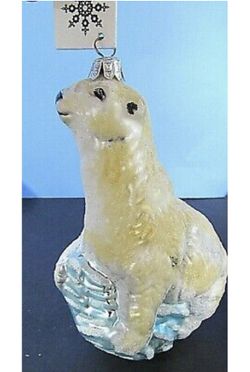 Slavic Treasures blown glass polar bear ornament