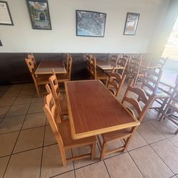 8 Tables and 32 chairs heavy duty wood light brown