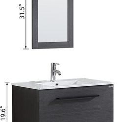 31.5" Bath Vanity in Black with Vanity Top in White with White Basin and Mirror
