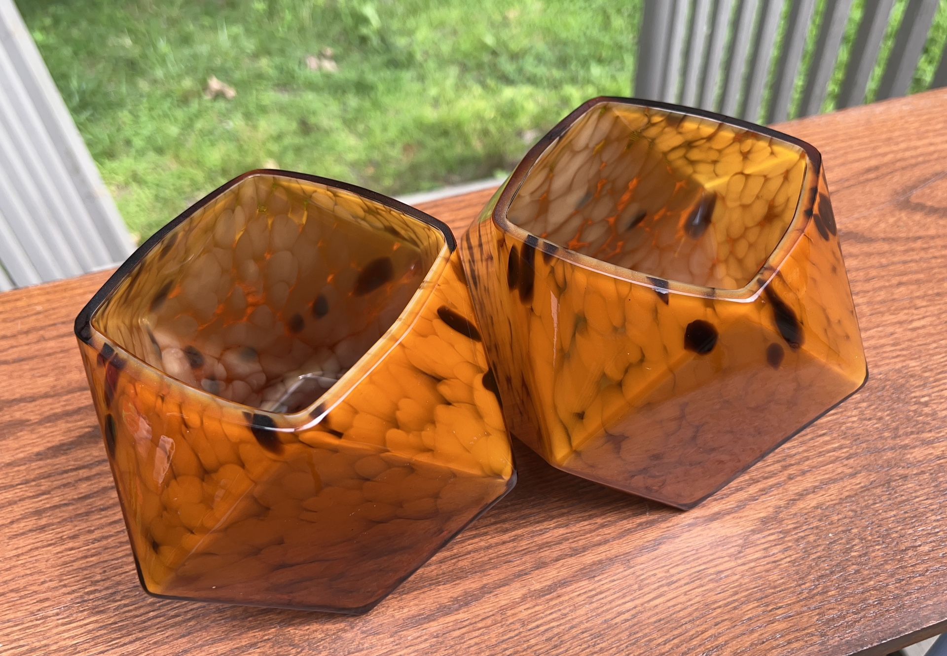 Leopard pattern Glass Geometric Rectangular shaped Vases. Set of 2 Vases 