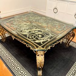 Large Metal And Glass Coffee Table 