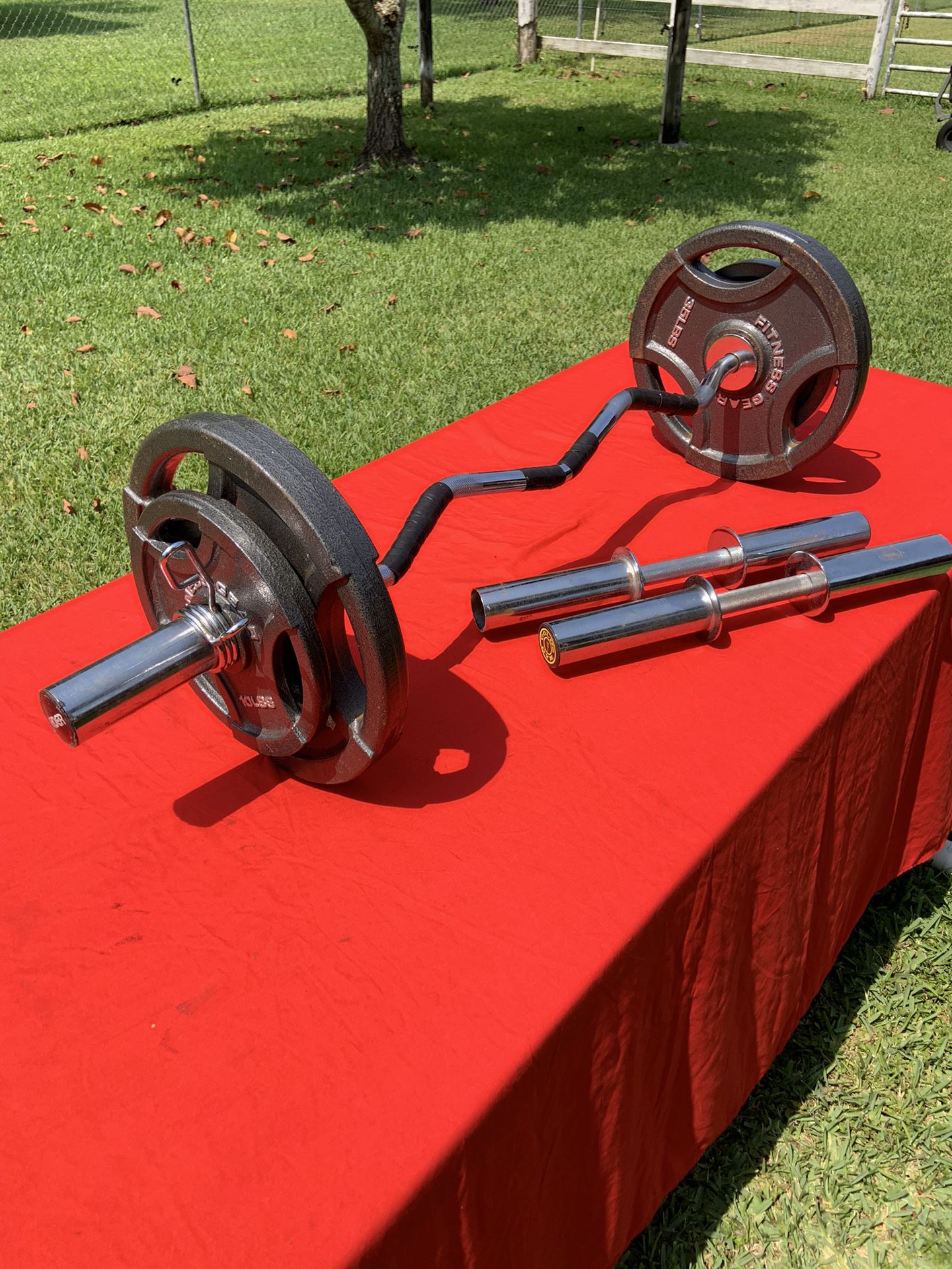 Olympic Curl Bar, Dumbbell Bars, And Weights