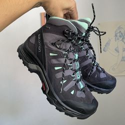Salomon Quest Prime Detroit Asphalt Lucite Green Goretex Womens Hiking Boots 