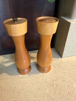 Vintage Wood made in Japan, salt, shaker, and pepper grinder