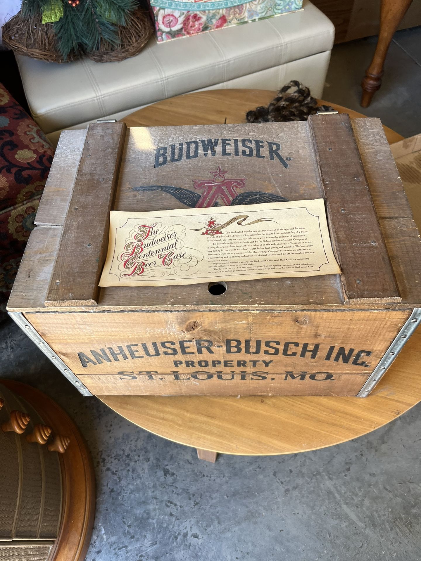 Vintage Wooden Anheuser Busch Budweiser Centennial Beer Case Crate