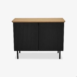 Cortlandt Oak & Black Cabinet – 40-Inch Modern Sideboard Console Table Stand with Storage Shelves