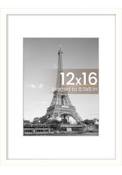12x16 Picture Frame, Display Pictures 8.5x11 with Mat or 12x16 Without Mat, Wall Hanging Photo Frame, White