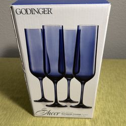 Godinger Sheer blue crystal champagne flutes-New