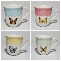 4 Lenox Butterfly Meadow Mugs