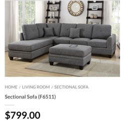 Gray Sectional Sofa - Ottoman Sold Separately 