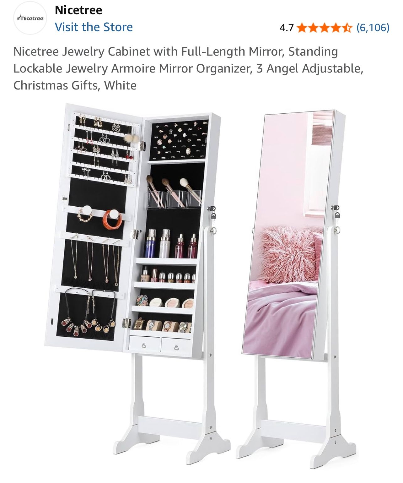 Jewelry Cabinet with Full-Length Mirror