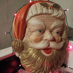 Vintage Poloron Santa Claus Face Blow Mold Head 17" Light Up Christmas