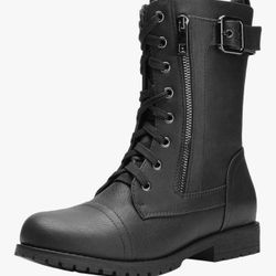 DREAM PAIRS Women's Mid Calf Built-in Wallet Pocket Lace up Military Combat Boots