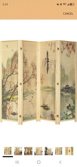 MyGift 4-Panel Asian-Inspired Cherry Blossom Folding Bamboo Room Divider
6 FT Freestanding Floral Room Partitioner with Beige Wood Frame, Decorative p