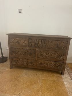 Carved Wood Dresser with 7 Drawers