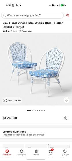 Patio chair *new Roller rabbit