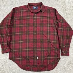 Polo Ralph Lauren Mens Button Shirt Size L Red Grunge Workwear 90s Casual 