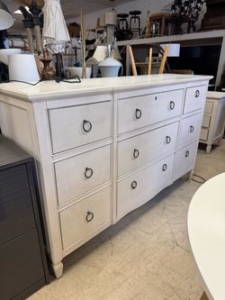 White Wood Dresser with Ring Pull Hardware & 1 Night Stand