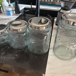 Large set of “Mason Jar” like glass storage jars