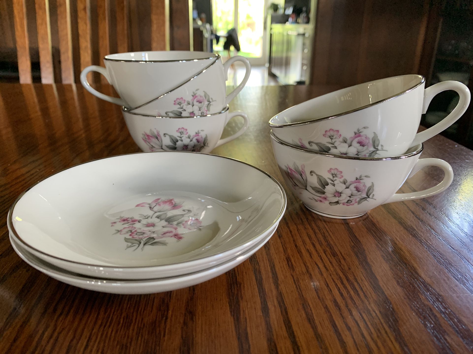 China Hostess Set Vintage White &Pink
