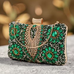New European And American Retro Ladies' Evening Bag With Rhinestones, Banquet Dress Handbag, Shoulder Bag, Small Square Bag, Party Clutch Bag
