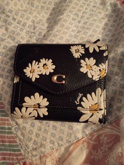 Vintage Black Coach Wallet with White Daisies