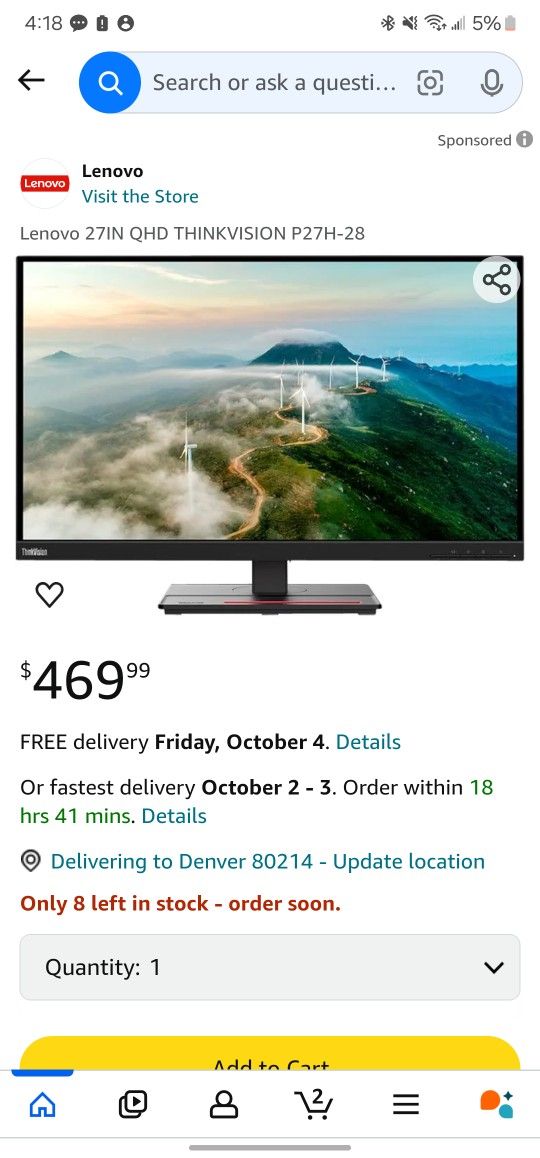 27 In LENOVO Monitors 