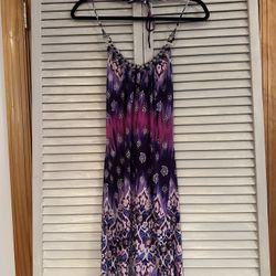 IZ Byer Purple Paisley Print Halter Beaded Dress Size XS