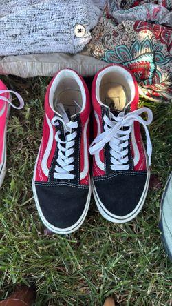 Red and black suede vans