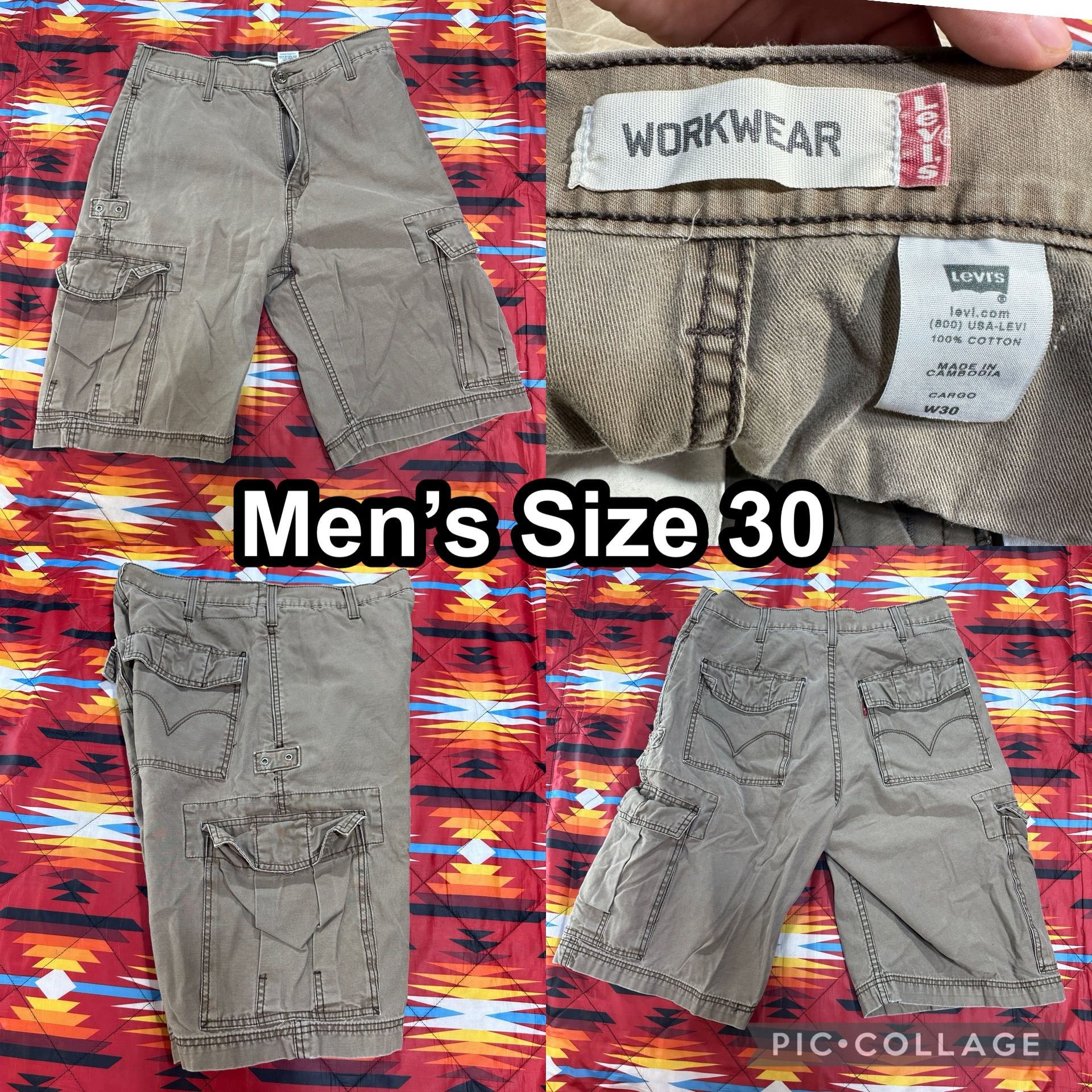 Levis Shorts Mens 30 Beige Solid Cargo Workwear 12" Inseam Pockets