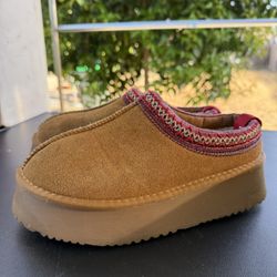 Women Platform Slippers Mini Boots Suede Leather Short Ankle Booties Fuzzy Fur Slip On House Shoes