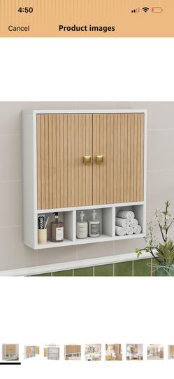 Bathroom Wall Cabinet,Wooden Medicine Cabinet with Fluted Doors Over The Toilet Storage Cabinet with Adjustable Shelf for Bathroom,White 