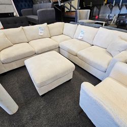Brand New Sectional Corduroy Fabric Beige 99 x 99 Ottoman Included $579